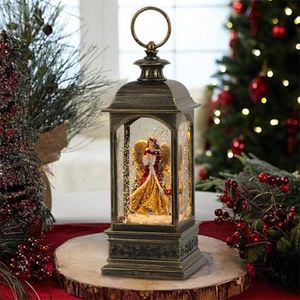 Wondise Lighted Angel Christmas Snow Globes Musical Lantern with Timer, USB Powered & Battery Operated Swirling Glitter Water Globes Christmas Decoration Lantern (3.7 x 3.7X 11.4 inch)