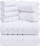 Utopia Towels 8-Piece Luxury Towel Set, 2 Bath Towels, 2 Hand Towels, and 4 Wash Cloths,97% Ring Spun Cotton Highly Absorbent Viscose Stripe Towels Ideal for Everyday use (White)