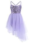 Jizyo Kids Girls Sequins Ballet Dance Dress Lyrical Jazz Latin Dance Costume Sleeveless Gymnastics Skating Leotard Skirt Purple 7-8 Years