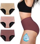 TIICHOO Period Underwear for Women Heavy Flow Extra High Waisted Period Panties Womens Leakproof Underwear 3 Pack(3X-Large, Beige/Rose Gold/Brown)