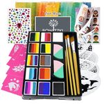 Bowitzki Professional Face Paint Set for Kids and Adults 12 x 10g Face Painting Kit Stencil One Stroke Split Cakes Palette Non-Toxic Rainbow Flora Dolphin Unicorn Body Color Makeup Halloween Christmas