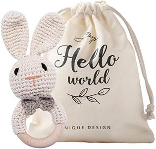 Wooden Baby Rattle Lovely Crochet Bunny Ring Rattle Baby Toys,Beige Bunny