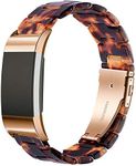 Wongeto Resin Band Compatible with Fitbit Charge 2 for Women Men,Fashion Resin Band Bracelet Wristband Strap for Fitbit Charge 2 HR Wristbands(Rose Gold+Tortoise)