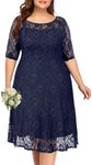 Plus Size Dresses Wedding Guest Semi Formal Lace Cocktail Graduation Party Summer Midi A Line Dress, Navy, 24 Plus