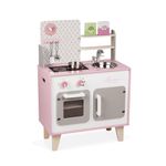 Janod - Wooden Macaron Cooker for Children - Equipped with a Fridge and a Microwave - With Sound - Pretend Play - 5 Accessories Included - For children from the Age of 3, J06567, Pink and White