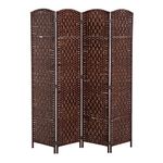 HOMCOM 4 Panels Room Divider, 6 Ft Tall Indoor Portable Folding Privacy Screens, Hand-Woven Double Hinged Freestanding Partition Wall Divider for Home Office, Brown