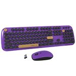 Colorful Wireless Computer Keyboards Mouse Combos, UBOTIE Polychrome Round Keycaps Retro PC Keyboards 2.4GHz Radio Frequency Connection with Optical Mouse (Purple-Black)