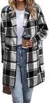 IN'VOLAND Women's Plus Size Flannel Plaid Coats Lapel Button Wool Blend Fall Tartan Trench Jacket with Pockets