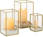 NUPTIO Hurricane Glass Candle Holders: 3Pcs Gold Lanterns Candle Holder for Pillar Candles Geometric Table Centerpiece for Outdoor & Indoor Wedding Christmas Holiday Party Decor 8.1 & 6.5 & 4.7 inch