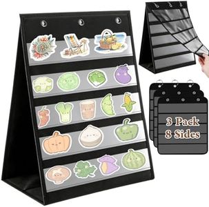 Tabletop Pocket Chart 14x17 Inch - 3 Page Flip Design 8 Sides Portable Sticker Display Stand Oxford Fabric Teaching Organizer for Classroom, Homeschool & Teacher Supplies(Patent Pending)
