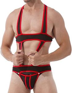 ranrann Jockstrap Tanga Sexy Hombre Calzoncillos Hombre Slip Tirantes Mankini Traje Bóxer Lencería Body para Hombre Ropa Interior Bodysuit de una Pieza Rojo A M