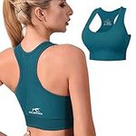 CLDFHX Women Sports Bra High Impact Support Comfort Seamless Racerback Sports Bras with Removable Pads for Exercise Yoga Workout Gym Running Fitness, Green/S