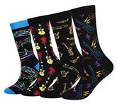 Wish Island Men's 4/5 Packs Band Socks Music Gifts Fun Crazy Novelty Casual Dress Socks (Guitar Music Saxophone - 4 pairs)