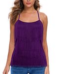 MANER Women’s Fringe Top Tassel Trim Cami Spaghetti Strap Tank Tops, Purple, XXL