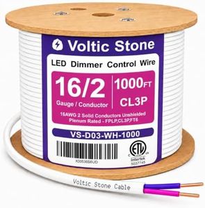 Voltic Stone 16/2 0-10V Dimming Dimmer LED Switch Wire, Full-Size 16 AWG Solid Bare Copper Control Cable, ETL Listed CL3P Plenum Rated Flame-Retardant, Pink & Purple, for 0–30V Low Voltage System