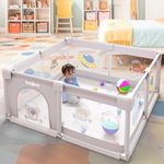 Baybee Playards Playpen for Babies, Smart Folding & Portable Baby Activity Play Area for Kids Indoor with Lock & Suction Cup, Play Gate Fence Playard for Kids Toddlers up to 5 Years (125*125CM Grey)