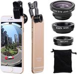 Acuvar Universal 3 in 1 Camera Lens Kit Phone Camera Lens Clip Fisheye Lens Macro Lens Wide Angle Lens Cell Phone Lens Attachments Compatible with Most Smartphones for Video, with Pouch…