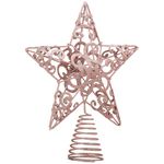 Aneco 10 Inches Christmas Treetop Star Metal Glittered Christmas Tree Topper Xmas Tree Decoration Topper for Christmas Holiday Home Office School Mall Decor, Rose Gold