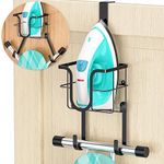 Ironing Board Hanger Wall Mount/Over The Door Ironing Board Holder, SUS304 Stainless Steel Laundry Room Foldable Iron and Ironing Caddy Board Storage with T & Y Shape Movable Hooks, Matte Black