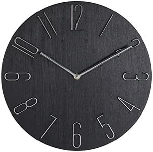 30cm Wall Clock - Quiet and no Ticking, Easy to Read, Suitable for Home, Office, Classroom, School - Battery Powered - Nordic Simplicity Style (Black)