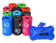 220 Pet Waste Bags, Dog Waste Bags, Bulk Waste Bags on a roll, Clean up Waste bag refills - (Color: Rainbow of Colors with Paw Prints) + FREE Bone Dispenser, by Pet Supply City LLC