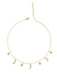 CLARA 925 Sterling Silver Moon & Star Charm Necklace Chain | Gold Rhodium Plated | Gift for Women and Girls