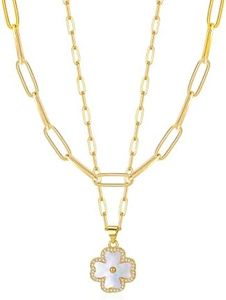 ITS4YEO Four Leaf Clover Pendant Necklace Double Layer Chain 14K Gold Plated Birthday Valentine's day Jewelry Gift for Women Wife