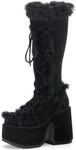 CELNEPHO Knee High Boots For Womens Side Zipper Warm Faux Fur Platform Chunky Heel Punk Goth Walking Winter Snow Boots