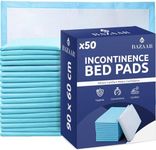 50 x Bazaar Disposable Incontinence Bed Pads 60 x 90cm | Highly-Absorbent Incontinence Bed Sheets | Waterproof Incontinence Sheets for Sofa, Mattress, Chair & for Babies, Children, Adults, & Elderly.