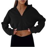 Zip Up Hoodie Women Zip Up Hoodie Women UK Cropped Sweatshirts Long Sleeve Pullover Solid Color Sports Gym Running Crop Tops Jacket Sportswear Streetwear Trendy Y2K Loose Ladies Blouses Black