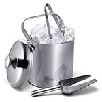 joeji's Kitchen Ice Bucket for Cold Drinks Insulated Double Wall Bucket with Lid Drinks Cooler Silver Stainless Steel Metal Bucket Luxury Wine Cooler Great for Parties