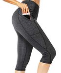 CFR Capri Leggings with Pockets High Waisted 3/4 Length Gym Leggings Tummy Control Sports Workout Running Yoga Pants Dark Grey M