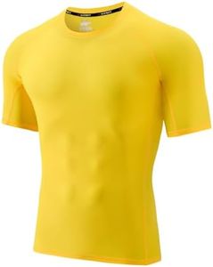 USKOY Men's Rash Guard T-Shirts UPF 50+ Baselayer Short Sleeve Skins Compression Performance Fit Tee 01Yellow XXXL