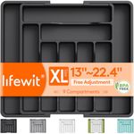 Lifewit Silverware Drawer Organizer, Expandable Utensil Organizer for Kitchen Drawers, Adjustable Cutlery and Flatware Tray, Plastic Spoons Forks Knives Holder Storage Dividers, Extra Large, Black