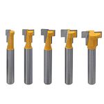 Yakamoz 1/4 Inch Shank T-Slot Router Bit Set, 5 pcs Keyhole Router Bits 5/16& 3/8 & 1/2 & 5/8 & 7/16 Inch Blade Diameter for Woodworking Cutting Tool