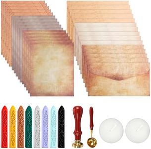 ENIPEDITA 42 Pcs Vintage Paper and Envelopes Set Including 15 Envelopes Sealing 15 Writing Stationery Paper Letter 8 Wax Sticks 2 Tea Candles Wax Spoon and Seal Stamp for Stamp, Parcels, Invitations