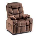 MCombo Big Kids Recliner for Ages 3+, Child Recliner Chair, Toddlers Recliner Sofa with Cup Holders (Velvet, Brown)