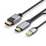 WJESOG HDMI to Displayport Cable 6.6ft 4K@60Hz，HDMI 2.0 Male to DP 1.2 Male Converter for Xbox One/PS4/PS5/NS Compatible with VESA Dual-Mode DisplayPort 1.2