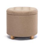 HNNHOME 45cm Round Linen Padded Seat Ottoman Storage Stool Box, Footstool Pouffes Chair with Lids (Beige)