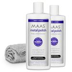 MAAS Metal Polish 8-Ounce Bottle (2 Pack) Free Cloth, Universal Metal Cleaner for All Metals, Clean, Polish, and Protect Silver, Brass, Copper, and More, Tarnish Remover and Silver Cleaner for Jewelry