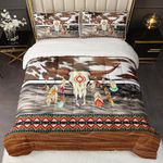 HOSIMA Western Bedding Longhorn Skull Plush Comforter Set Twin Size,Western Farmhouse Style Bedding for Kids Teens,Soft and Plush Reversible Micromink and Sherpa Comforter Sets with 2 Pillowcases.