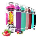 willceal Fruit Infuser Water Bottle 32oz Durable with Detachable Ice Gel Ball,Large - BPA Free Tritan, Flip Lid, Leak Proof Design - Sports, Camping (Pink)