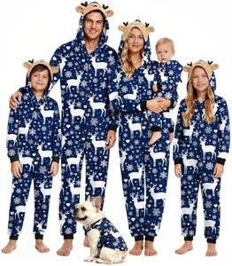 Family Christmas Pajamas Matching Sets Hooded Sleepwear,01Blue,L,Mom