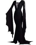 Women's Morticia Halloween Costume Witch Medieval Dress Costumes V Neck Vintage Gothic Black Sexy Dress (Black, Medium)