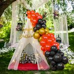 SpecialYou.in Birthday Decoration Items For Girls, Canopy Tent For Decoration For Birthday Decor With White Net Curtain And Black & Red Balloons For Decoration, Backdrop For Decoration- 49 Items