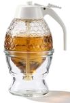 PAULSWAY Glass Honey Dispenser - White Lid - 8 Oz Glass Honey Container - Beautiful Honeycomb Shaped Pot and Syrup Dispenser - Honey Jar with Lid