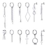 13 Pcs Dangle Cross Earrings for Men Surgical Steel Earrings Sets Dangling Chain Hypoallergenic Earrings Hoops