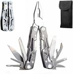 14-In-1 Multitool with Safety Locking, Professional Stainless Steel Multitool Pliers Folding Pocket Knife, Bottle Opener, Screwdriver with Nylon Sheath for Camping Survival Hiking and Simple Repairs