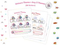 Yournamestickers | Personalized Name Stickers (Add Your Name) | 96 Waterproof Customized Labels for Kids | 3 Different Sizes (S, M, L) | Ideal for Lunchbox, Crayons, Books, etc. (Pack of 4, Unicorn)