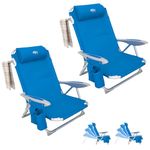 #WEJOY Folding Beach Chair for Adults, 4-Position Aluminum Lightweight Beach Chair, Low Beach Chairs with Shoulder Strap, Cup Holder and Padded Headrest, Supports 265lbs for Beach Lawn, Blue (2Pack)